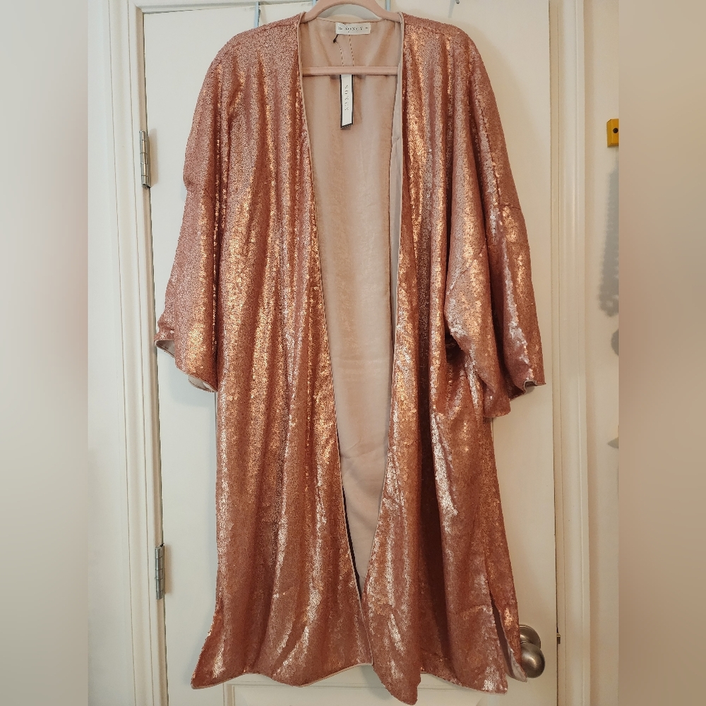 Soncy Women Blush Rose Gold Sequin Kimono Jacket Sz 18/20 Oversized NWT Wedding